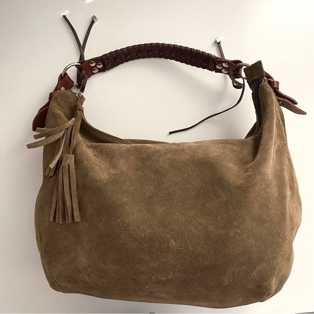 Maurizio Taiuti Italian suede & leather handbag. Olive green.